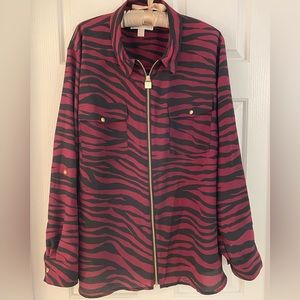 Women’s Michael Kors Full Zip Zebra print top. Black/dark red  3X EUC
